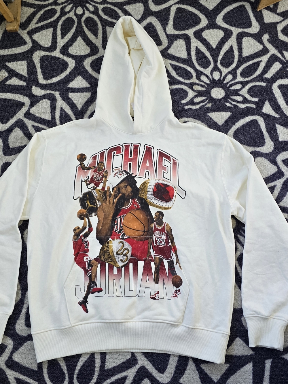 Jordan White Michael Jordan Graphic Hoodie Mens Large
